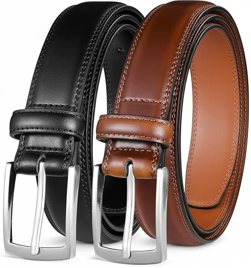 Black and Brown Leather Belts With Silver Buckles