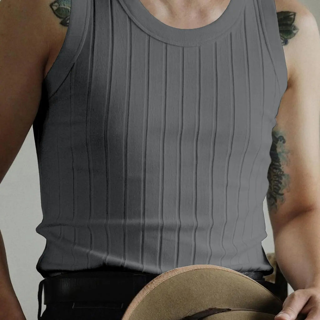 Cream Ribbed Knit Sleeveless Round Neck Top