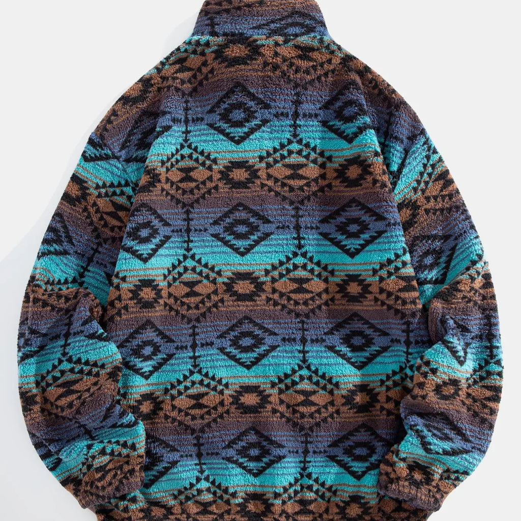 Patterned Fleece Half-Zip Pullover with Pocket