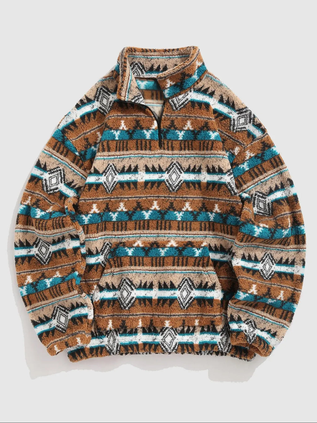 Patterned Fleece Half-Zip Pullover with Pocket