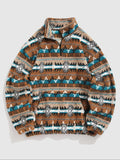 Patterned Fleece Half-Zip Pullover with Pocket