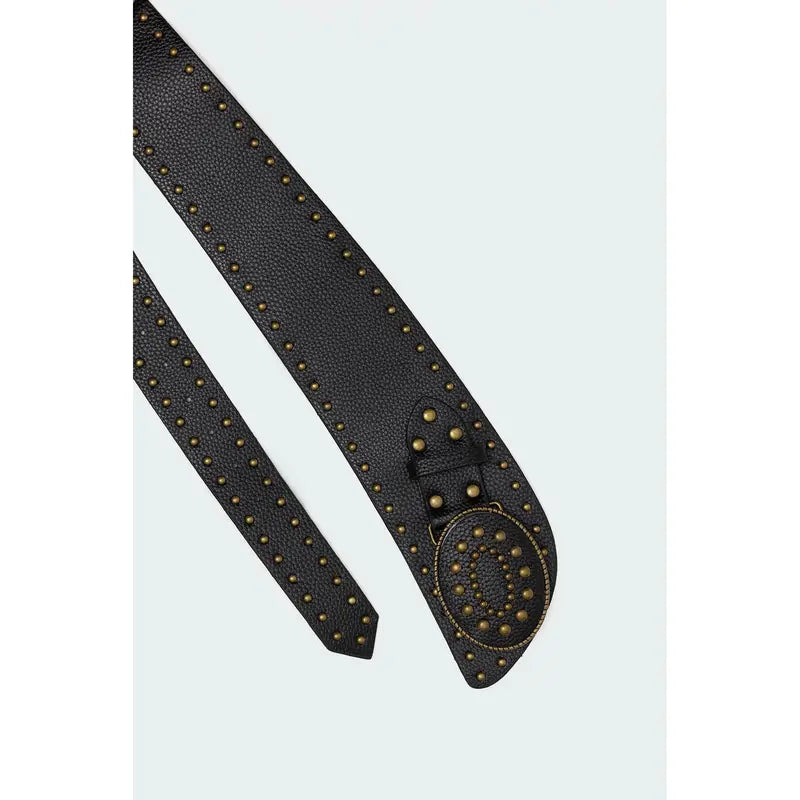 Wide Black Belt with Studs and Oval Buckle