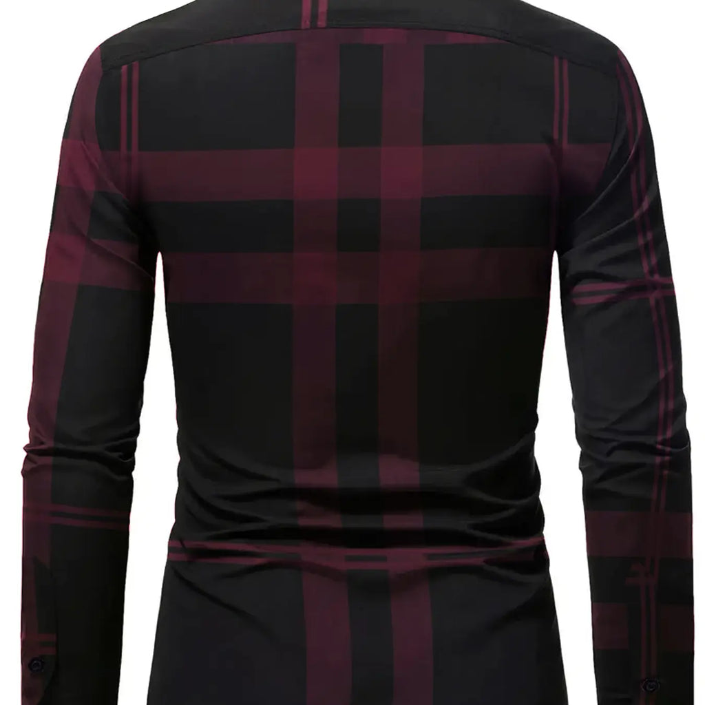 Black and Red Plaid Long Sleeve Button-Up Shirt