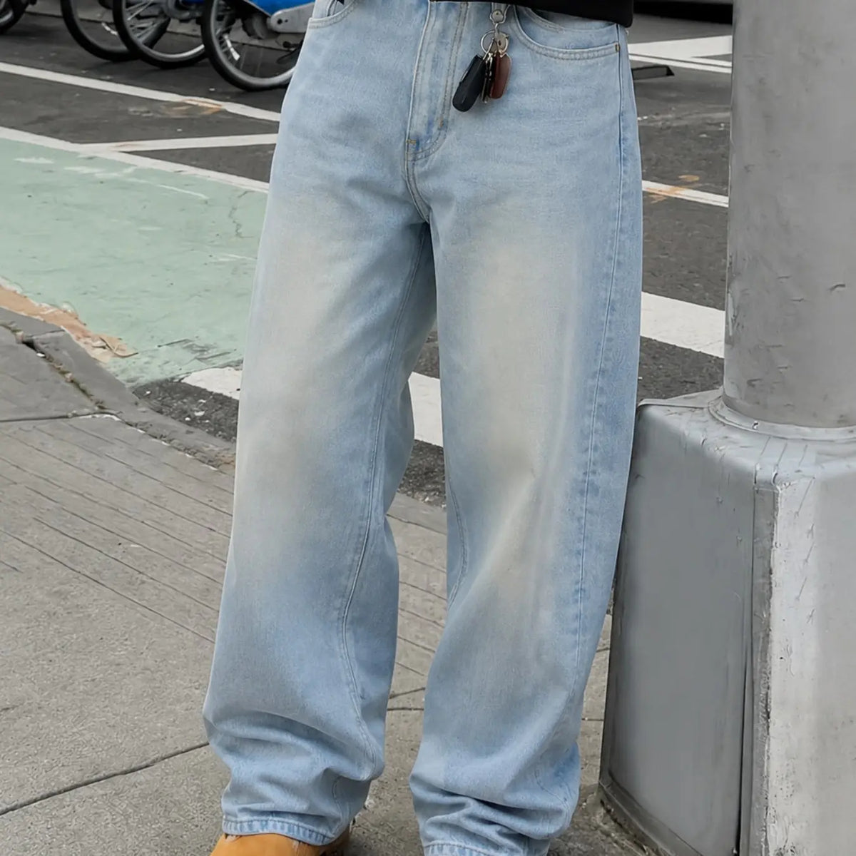Black Straight-Leg Baggy Denim Jeans