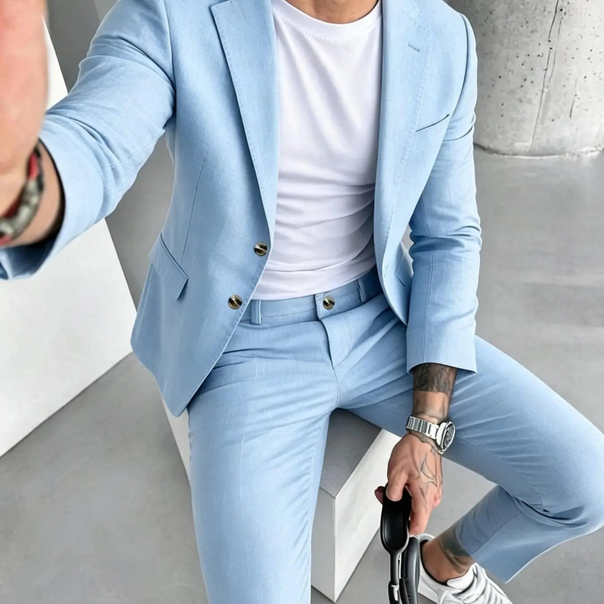 Beige Two-Piece Suit with Blazer and Trousers