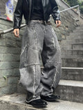 Washed Grey Wide-Leg Jeans with Frayed Seams