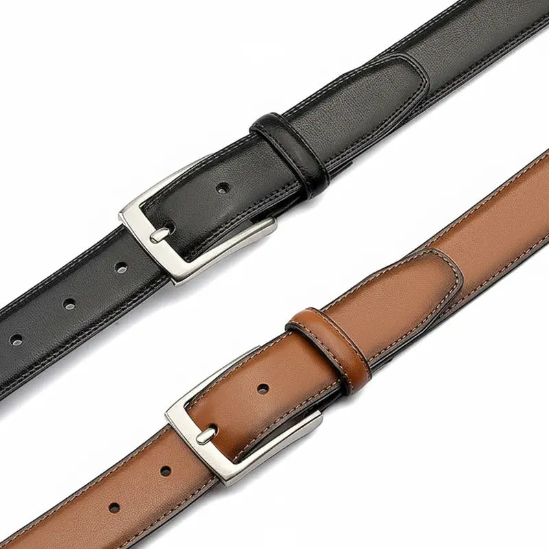 Black and Brown Leather Belts With Silver Buckles