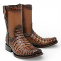 Brown Leather Square Toe Short Western Boots