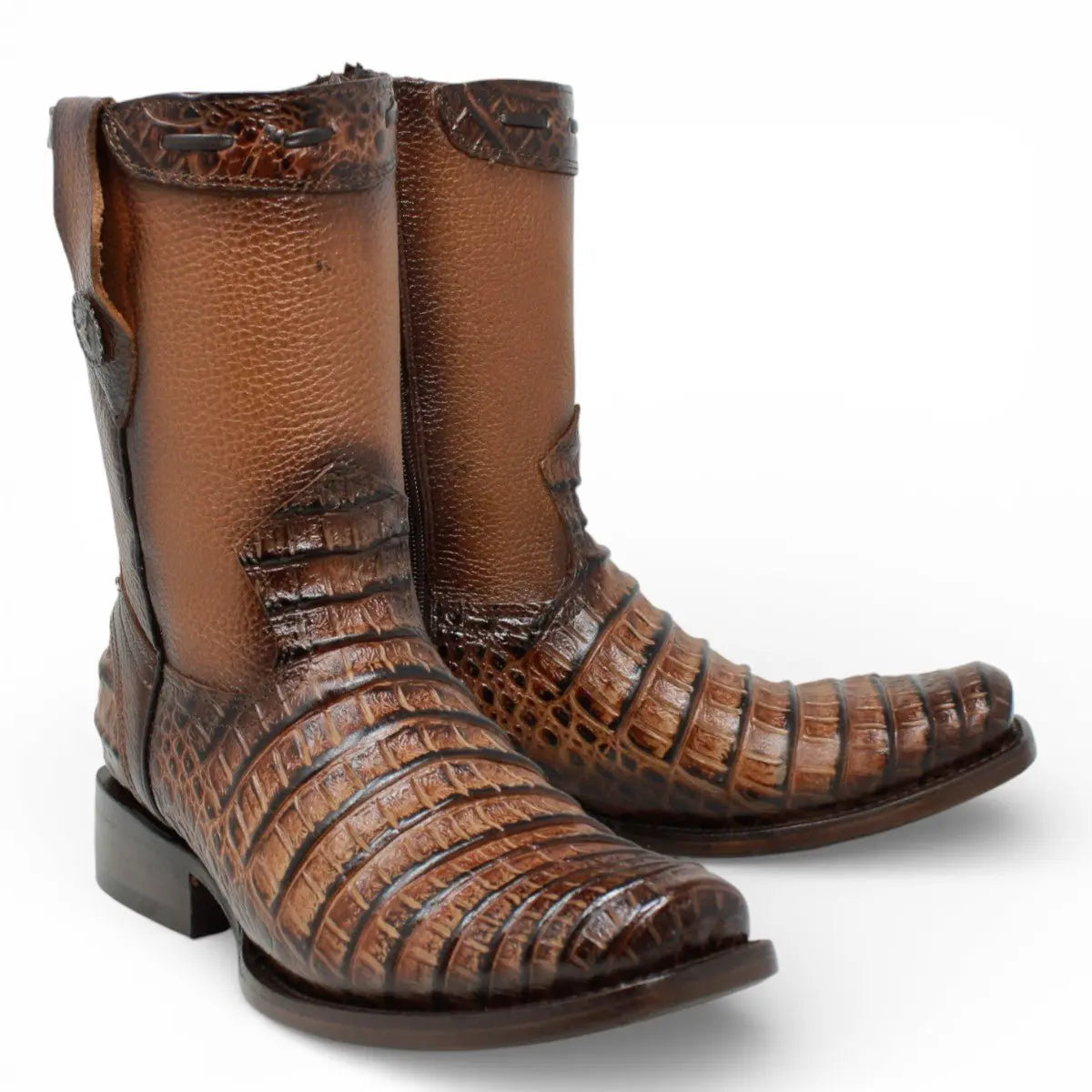Brown Leather Square Toe Short Western Boots