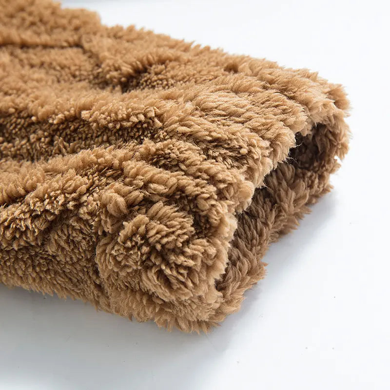 Camel Brown Fluffy Hooded Zip-Up Jacket