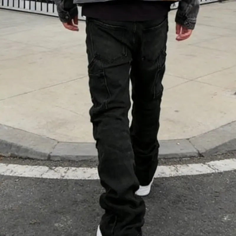 Washed Grey Straight Leg Denim Jeans