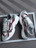 Grey and White Chunky Sole Lace-Up Sneakers