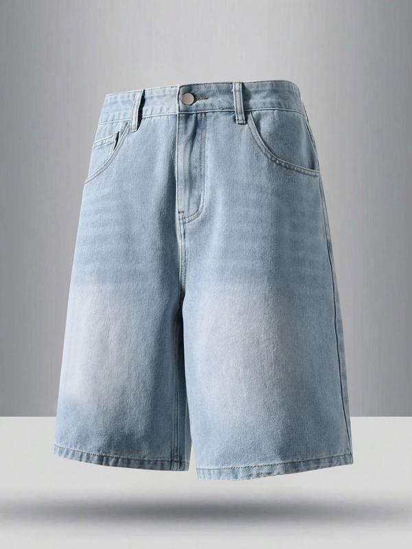 Light Wash Denim Knee-Length Shorts with Straight Leg