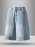 Light Wash Denim Knee-Length Shorts with Straight Leg