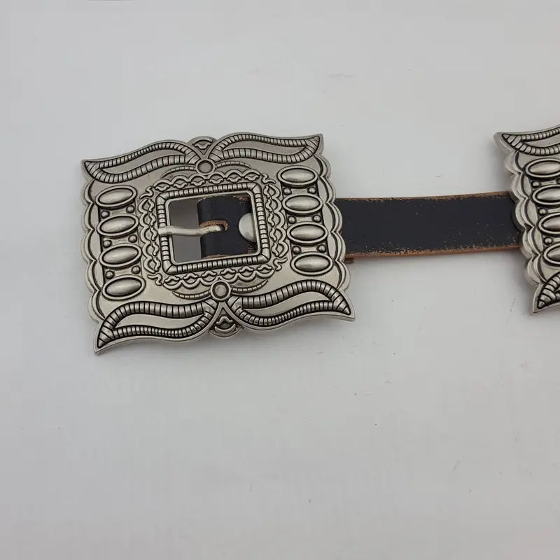 Brown Leather Belt with Silver Concho Plates