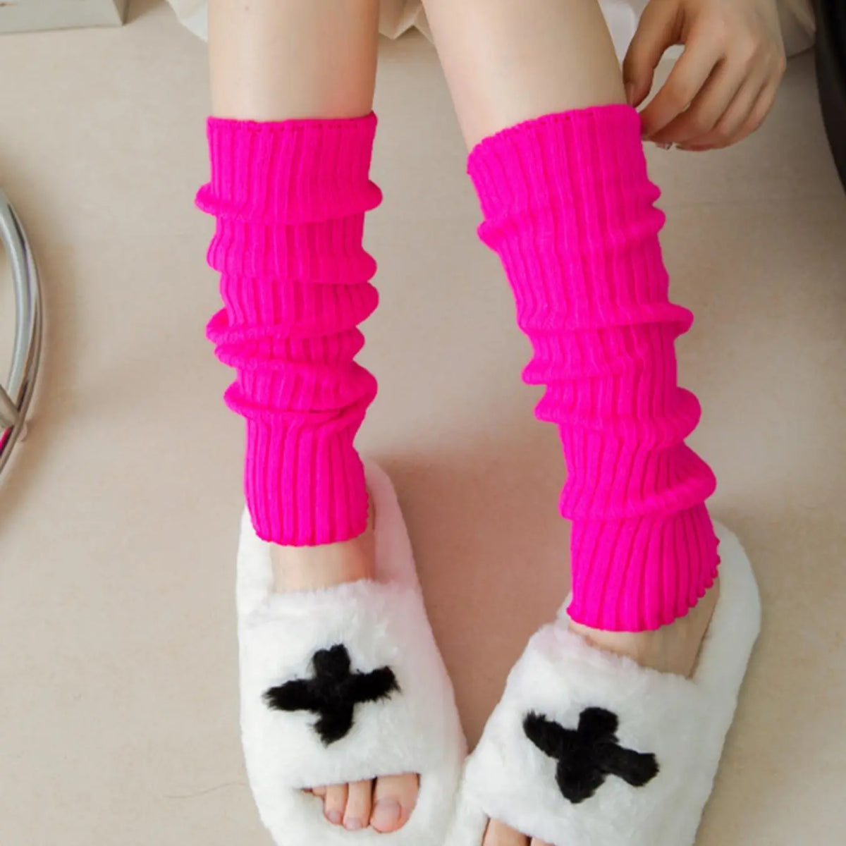 Cream Ribbed Knit Leg Warmers