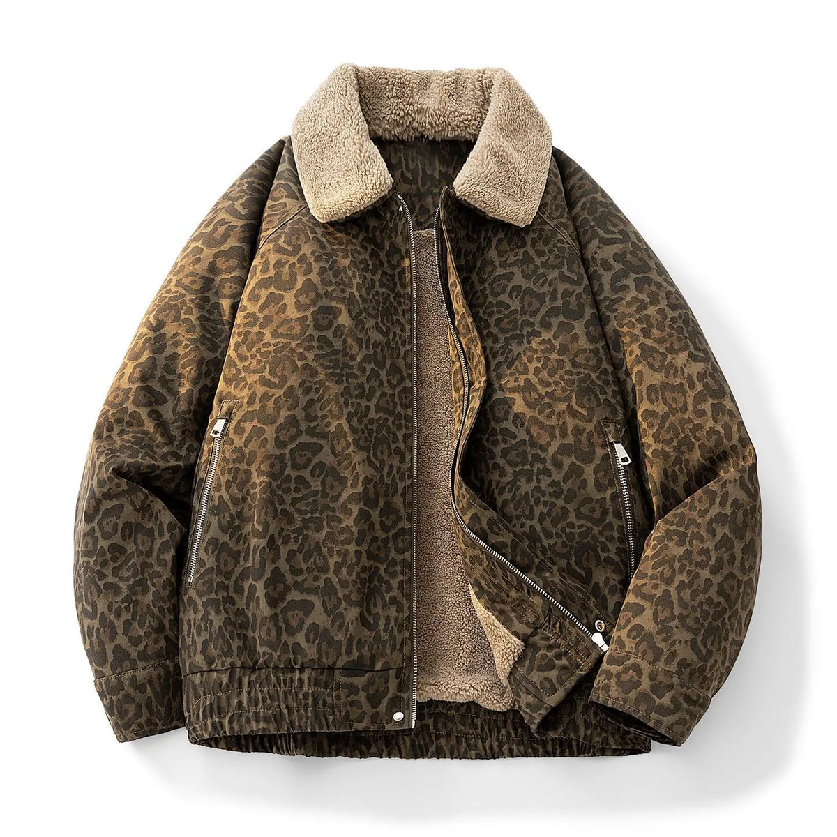 Leopard Print Zip Jacket With Fleece Collar