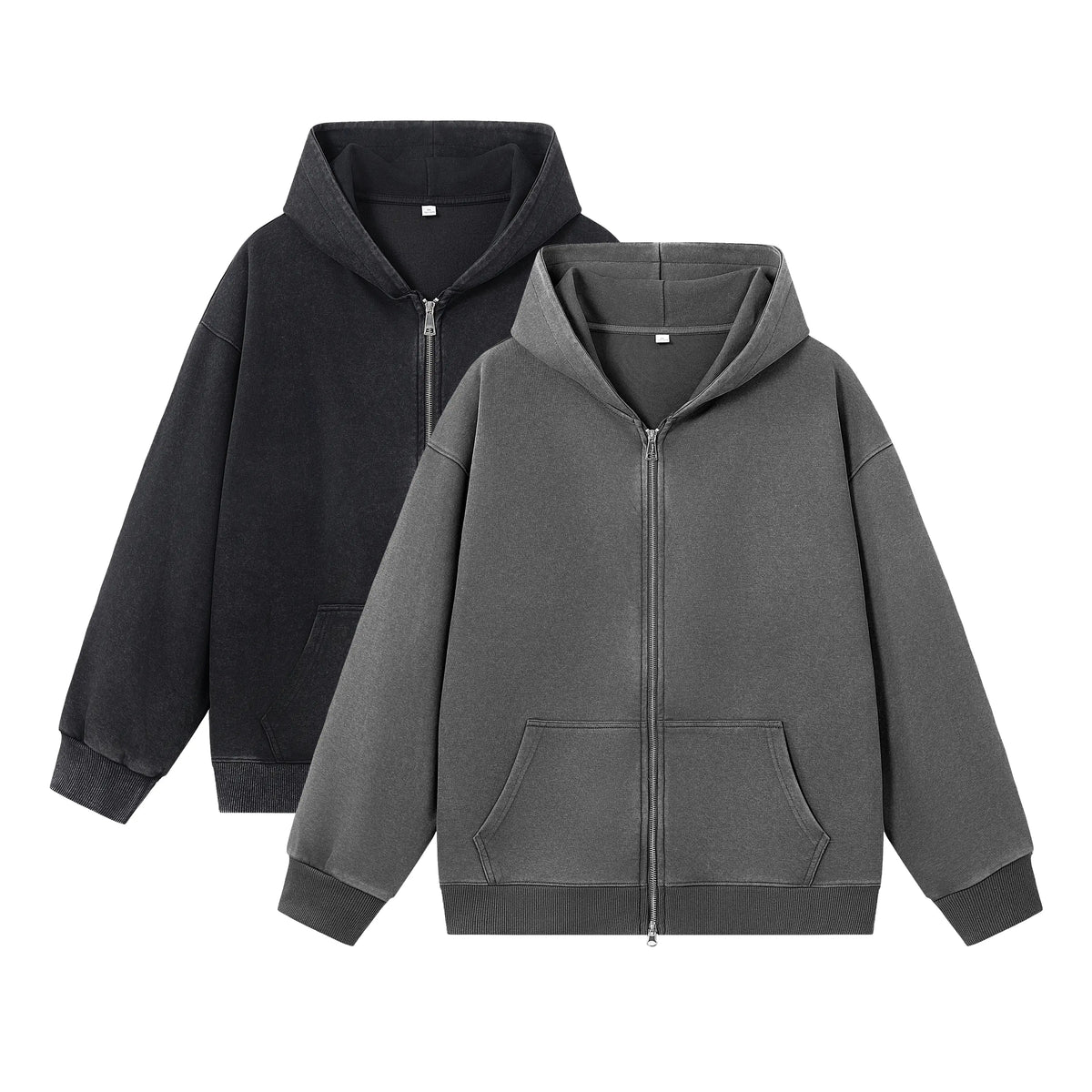 Two Washed Grey Zip-Front Hooded Jackets