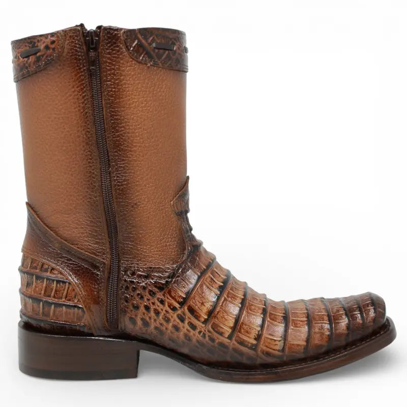 Brown Leather Square Toe Short Western Boots